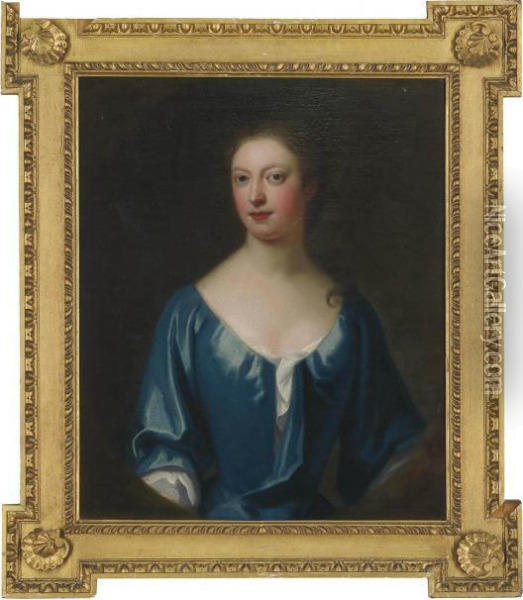 Portrait Of A Lady, Half-length, In A Blue Dress Oil Painting - Michael Dahl