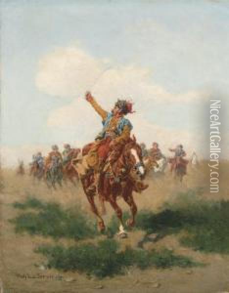 Cossacks On Horseback Oil Painting - Wladyslaw Szerner
