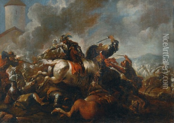 Cavalry Skirmish Oil Painting - August Querfurt