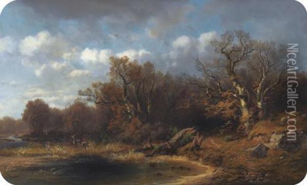 Flusslandschaft Mit Rehen Oil Painting - Karl Millner