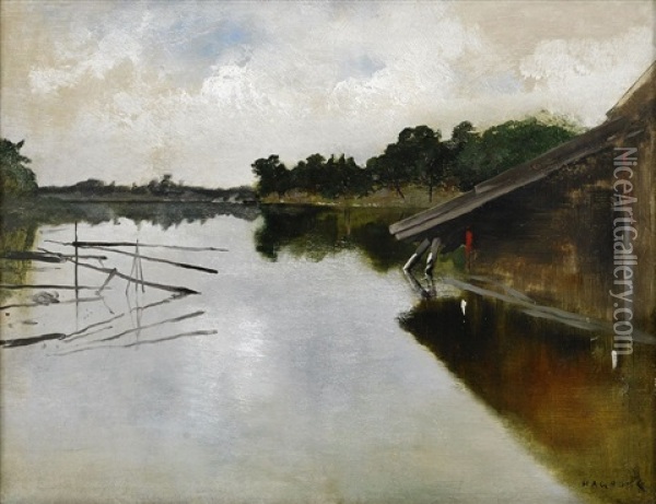 Sjoboden Oil Painting - August Vilhelm Nikolaus Hagborg