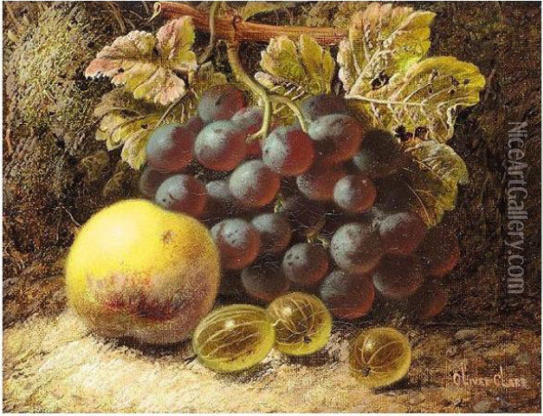 Apple And Grapes Oil Painting - Oliver Clare