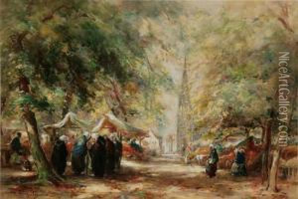 Bruges Flower Market Oil Painting - Thomas William Morley