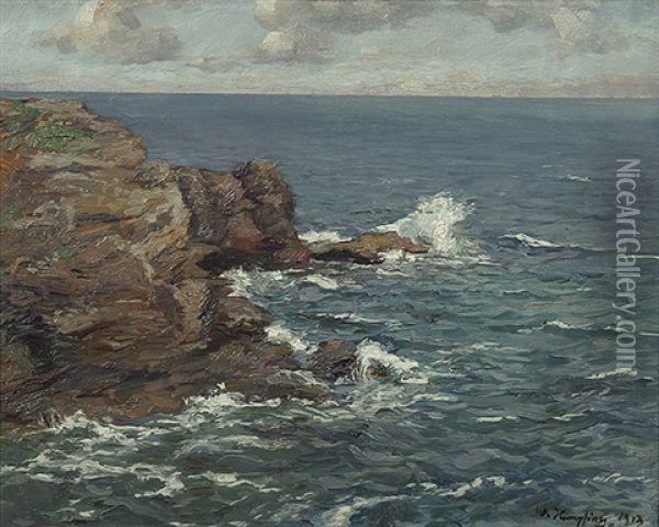 Felsige Kustenlandschaft In Der Bretagne Oil Painting - Wilhelm Hempfing
