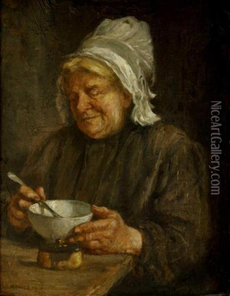 Am Tisch Essende Frau Mit Haube Oil Painting - Louis Antoine Manceau