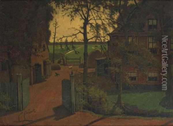 Boerderij Aan De Amstel Bij Ouderkerk: A Farmhouse Along The River Amstel Oil Painting - Eduard Karsen