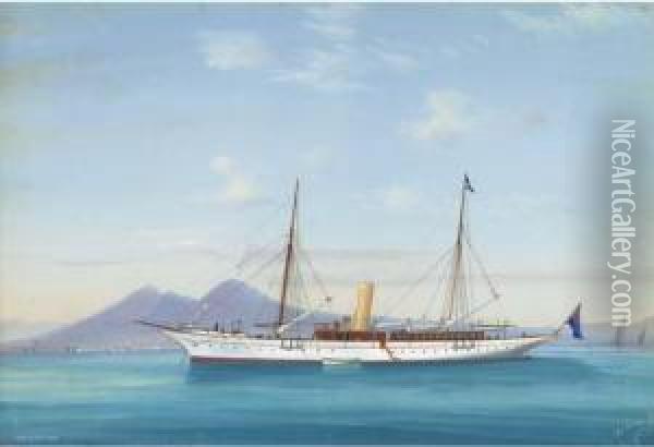 The Twin-screw Schooner Zoraide Lying In The Bay Of Naples Oil Painting - Atributed To A. De Simone
