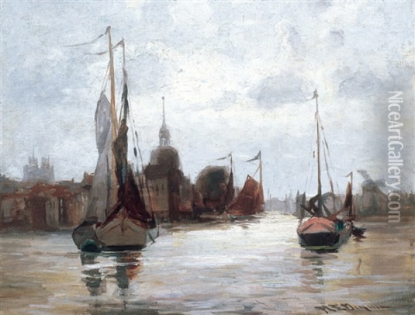 Harbour Scene Oil Painting - Mary Ella Dignam