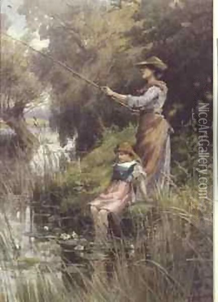 Fishing Oil Painting - Georgina M. de l' Aubiniere