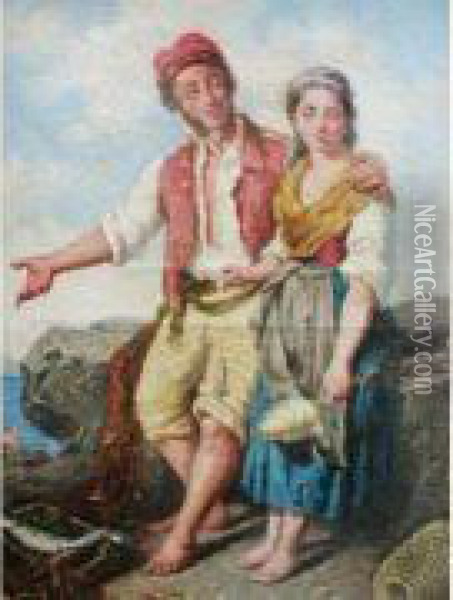 Couple De Pecheurs En Bord De Mer Oil Painting - Tommaso De Vivo