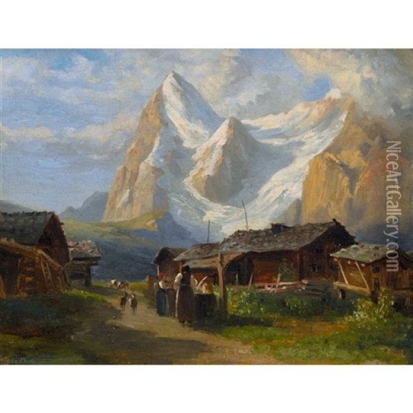 Der Eiger Von Murren Aus Oil Painting - Jakob Joseph Zelger