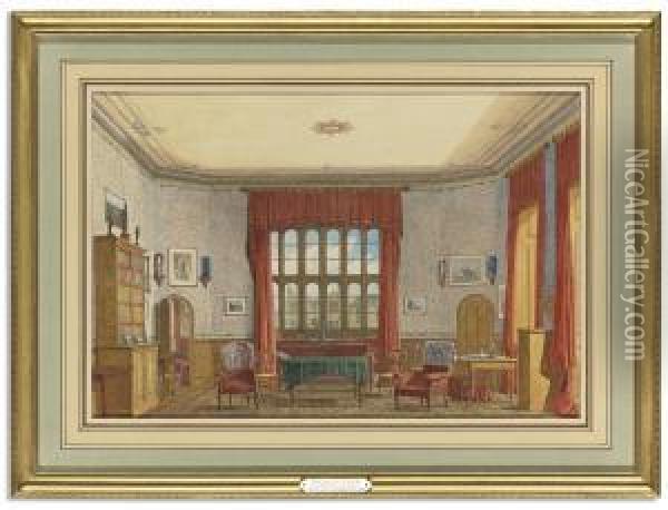 Two Interior Views Of A Room, Christ Church, Oxford Oil Painting - George Pyne