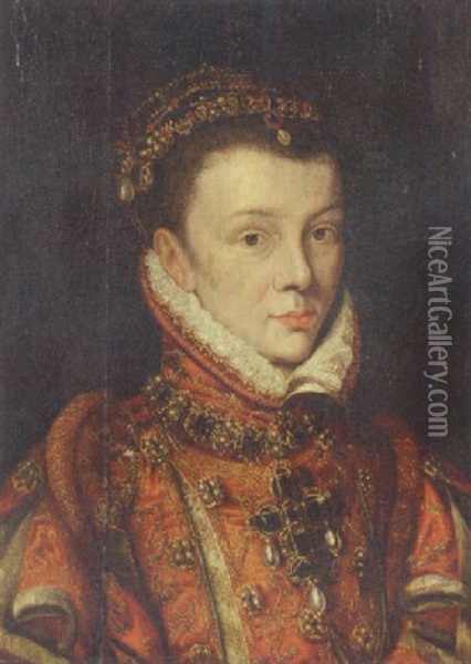 Portrait Of Elizabeth Farnese, Queen Of Spain Oil Painting - Antonis Mor Van Dashorst