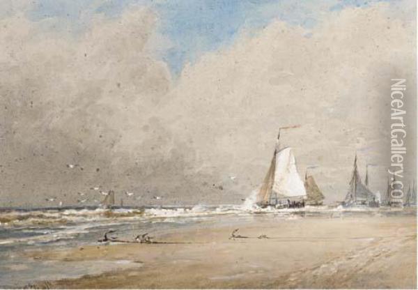 The Fishing Fleet Heading Out To Sea Oil Painting - Thomas Bush Hardy