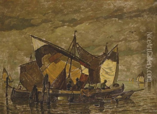 Fischerboote In Der Lagune Von Venedig Oil Painting - Ludwig Dill