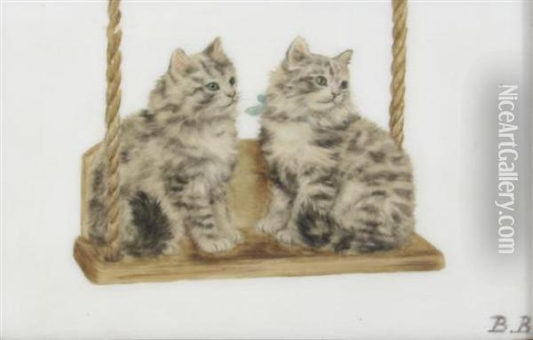 Two Cats On A Swing Oil Painting - Bessie, Betsie Bamber