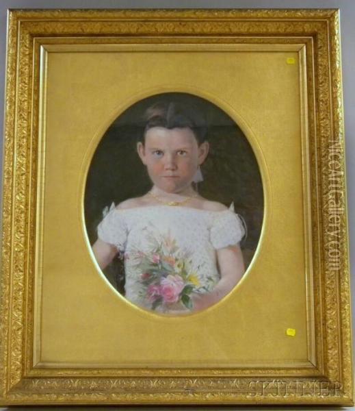 Half-length Portrait Of A Girl With A Nosegay Oil Painting - Hugh Newell