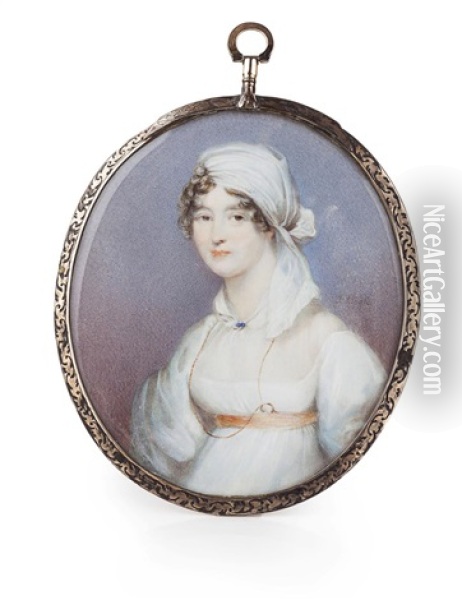 Miniature Portrait Of A Young Lady Oil Painting - John Bogle