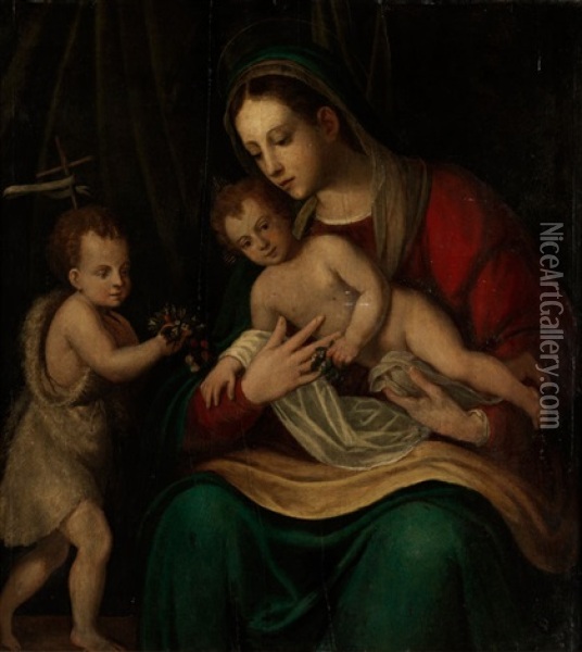 Madonna Mit Dem Kind Und Dem Johannes Knablein Oil Painting - Calisto Piazza