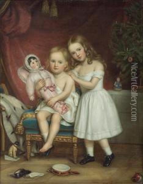A Portrait Of Alice And Leontine Grafinen V.wittgenstein Oil Painting - Maximilian Stieler
