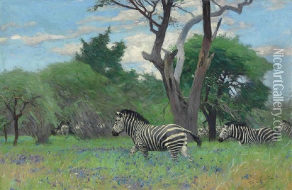 Zebras Oil Painting - Wilhelm Friedrich Kuhnert