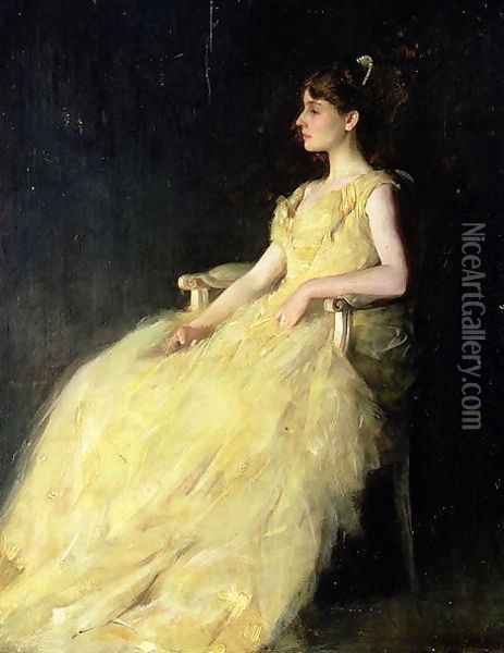 A Lady in Yellow, 1888 Oil Painting - Thomas Wilmer Dewing