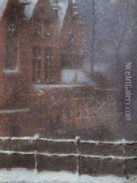 Bruges Snow Effect Oil Painting - Lucien Levy-Dhurmer