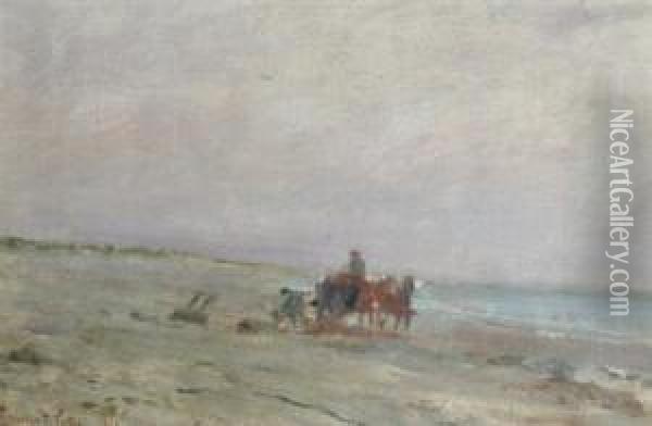 Cart And Riders By The Shore Oil Painting - Frederick Porter Vinton