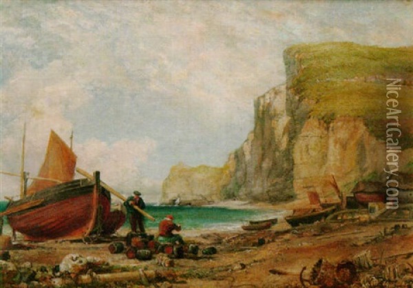 A Beach Scene, Etretat Oil Painting - Edward William Cooke