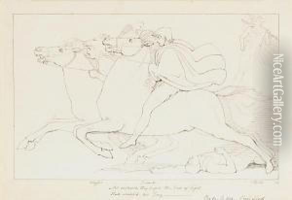 Not Unobserv'd They Pass'd The God Of Light (pope's Iliad) C.1794 Oil Painting - John Flaxman
