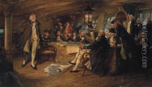 Nelson And Council Of War Before Copenhagen Oil Painting - Arthur David Mccormick