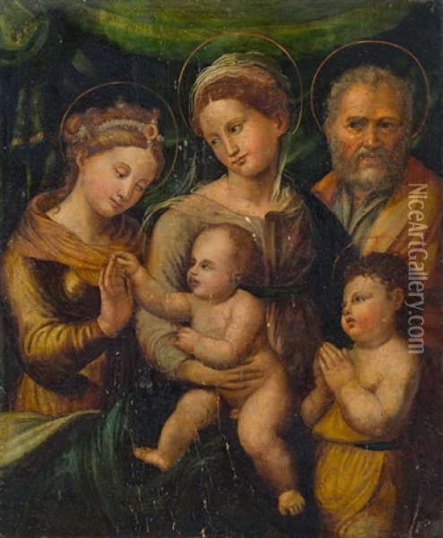 Mystische Vermahlung Der Hl. Katharina Oil Painting - Innocenzo di Pietro (da Imola) Francucci
