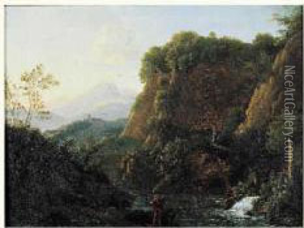 Paysage De Montagne Et De Riviere,probablement Dans La Region De
 Carpentras Oil Painting - Jean-Joseph-Xavier Bidauld