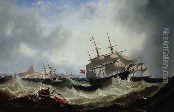 Shipping off Gibraltar in heavy seas Oil Painting - James Wilson Carmichael