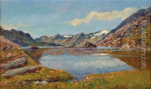Moesolasee Mit Blick Auf San Bernardino Oil Painting - Gioacchino Galbusera