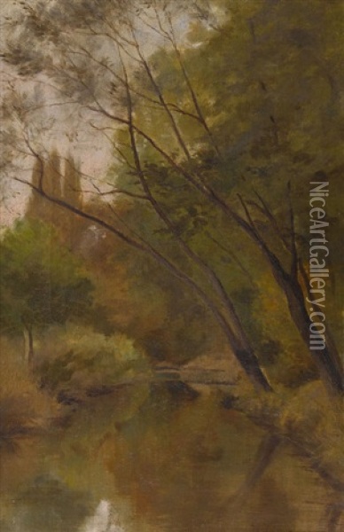 Waldige Landschaft Mit Flusschen Bei Genf Oil Painting - Jules Louis Badel