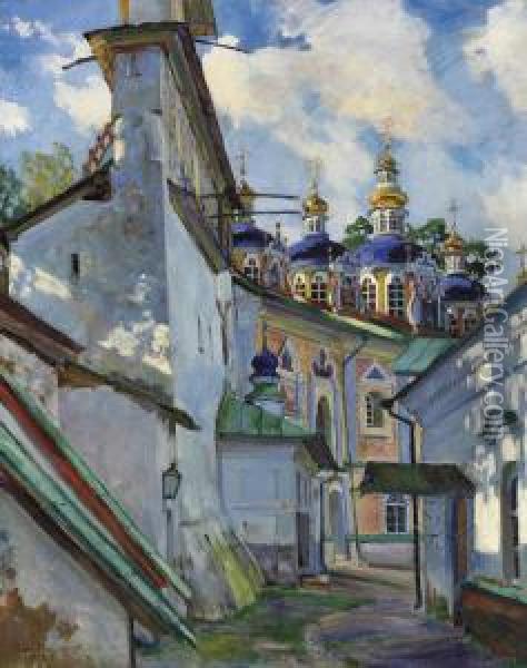 The Belfry And Cupola Of The Uspensky Cathedral Of The Pskovo-pechersky Monastery Oil Painting - Sergey Arsenievich Vinogradov