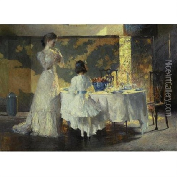 The Artist's Daughters (the Dining Room) Oil Painting - Frank Weston Benson