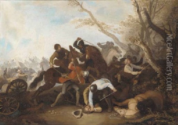 A Cavalry Engagement Oil Painting - Georg Philipp Rugendas the Elder