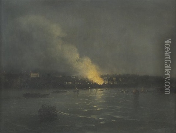 Fire In Haydarpasa, Constantinople Oil Painting - Mekertich Givanian