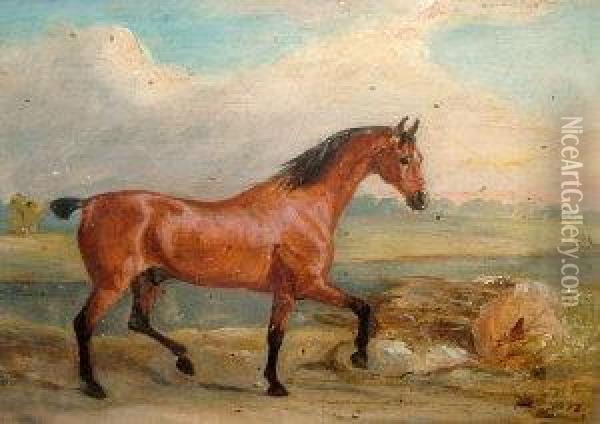 Chestnut Hunter In A Landscape Oil Painting - George Stubbs