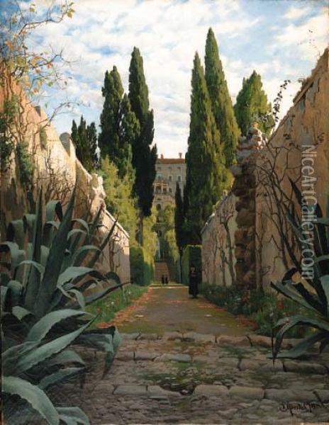 An Italian Villa Oil Painting - Peder Mork Monsted