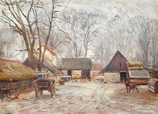 Garden Ved Peter Lieps Hus. Vinterdag Med Sne Oil Painting - Theodor Philipsen