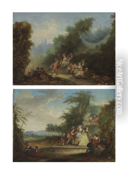 Fetes Champetres (pair) Oil Painting - Jean-Baptiste Hilaire