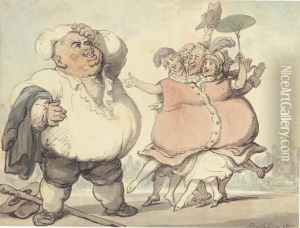 French People Astonished At Our Improvements In The Breed Of Fatcattle Oil Painting - Thomas Rowlandson