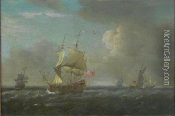 British Frigates At Sea Oil Painting - Francis Swaine