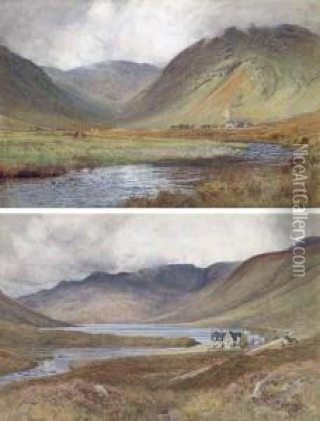 Corrie Kinloch, Sutherland; And Loch Merkland, Sutherland Oil Painting - John Pedder