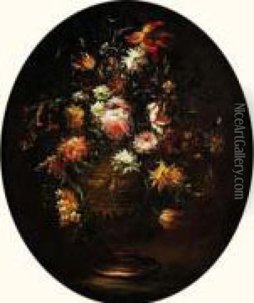 Nature Morte Au Vase De Fleurs Sur Un Entablement Oil Painting - Elisabetta Marchioni Active Rovigo