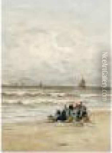 Fisherwomen On The Beach Oil Painting - Gerhard Arij Ludwig Morgenstje Munthe