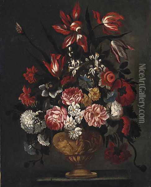 Flowers in an ornamental Urn Oil Painting - Andrea Belvedere